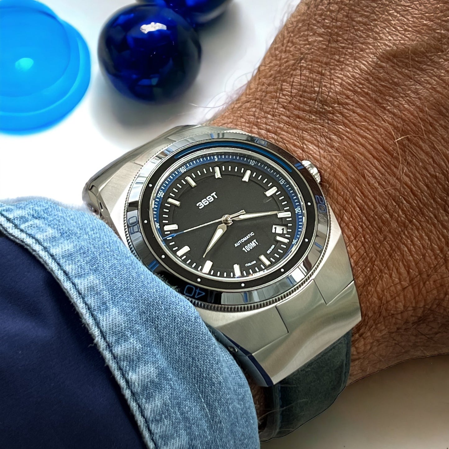 369 T Blue Bezel with the colosseum dial in evidence