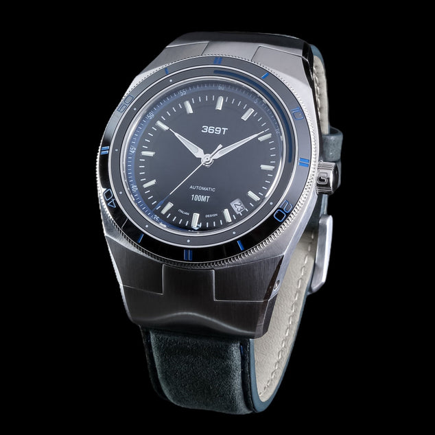 Fantastic view of the 369 T Blue Bezel Watch with it's cool design