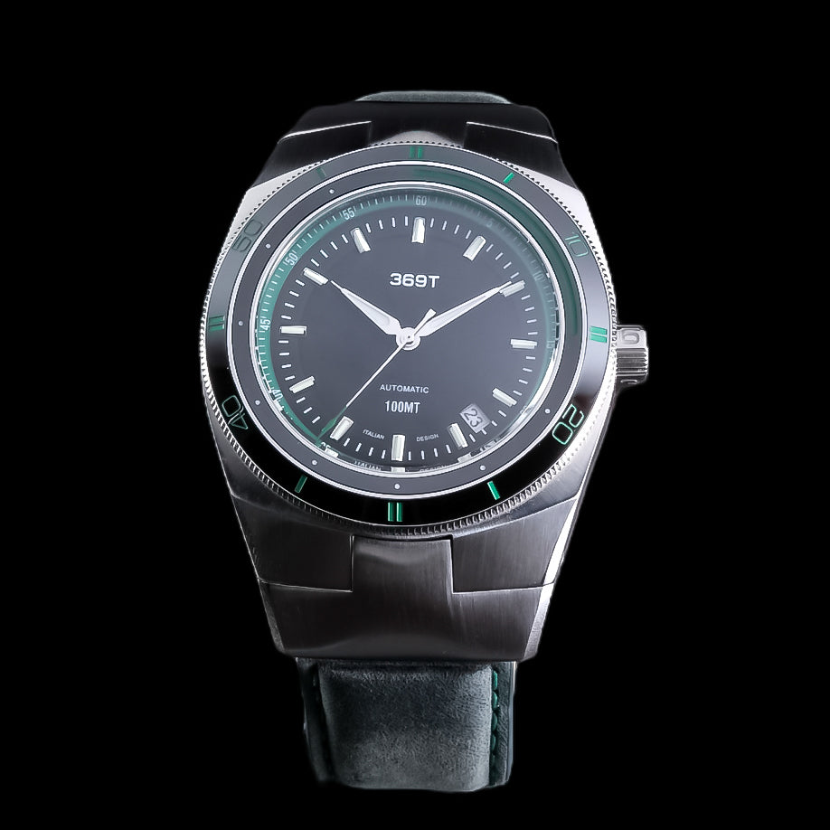 Front View of the 369 T Green Bezel with its beautiful design and cool details