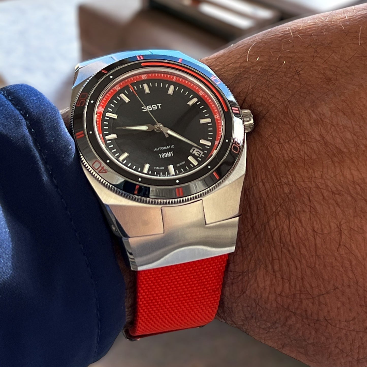 369 T Red Bezel with canvas red strap